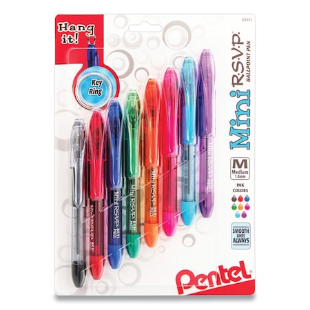 Pentel Mini R.S.V.P. Ballpoint Pen, Stick, Medium 1 mm, Assorted Ink and Barrel Colors, 8PK BK91MNBP8M